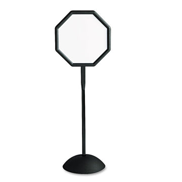 WriteWay Two-Sided Dry Erase Standing Message Sign, White 18" x 18" Octagon Surface, Black Frame, 18" x 18" x 65"