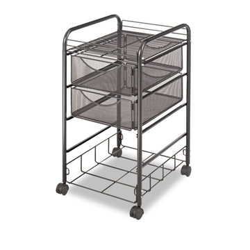 Onyx Mesh Mobile File with Four Supply Drawers, Metal, 1 Shelf, 4 Drawers, 15.75" x 17" x 27", Black
