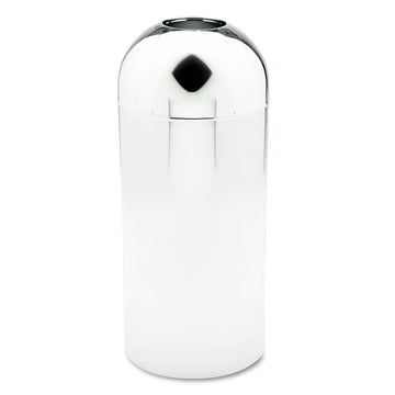 Dome Top Receptacle with Open Top, 15 gal, Steel, Chrome