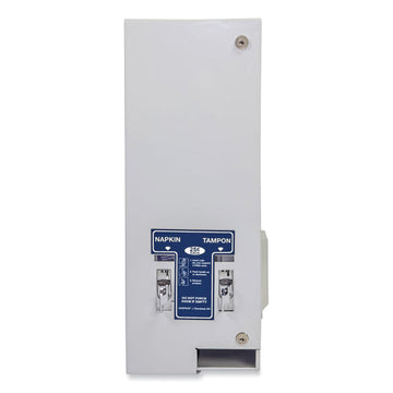 Dual Channel Sanitary Napkin/Tampon Vendor, 25 Cent Coin Mechanism, 11.13 x 7.63 x 26.38, White/Blue