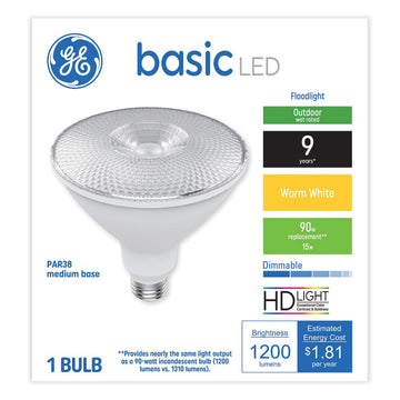 Basic LED Dimmable Outdoor Flood Light Bulbs, PAR38, LED15DP385/WW9CFLB-1, 15 W, Warm White