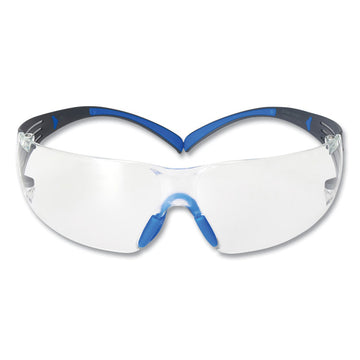SecureFit 400 Protective Eyewear, Frameless, Black/Blue Arms, Clear Single Lens