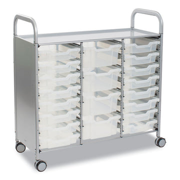 Callero Plus Treble Column Trolley Set 17, Metal, 1 Shelf, 16 F1 Bins, 4 F2 Bins, 40.6" x 17.3" x 41.5", Silver/Trans Frost
