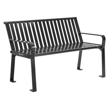 Steel Slat Benches with Back, 48" x 27" x 31", Black Seat/Back, Black Base