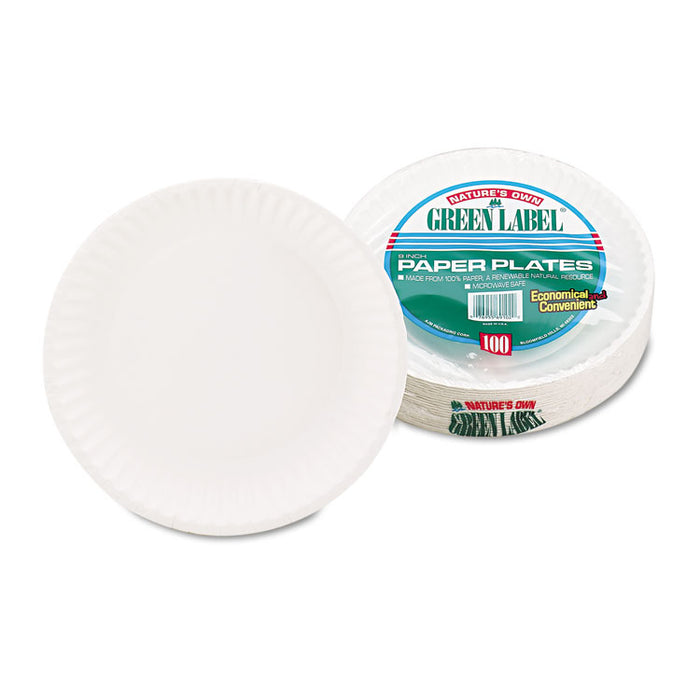 White Paper Plates, 9" dia, 100/Pack