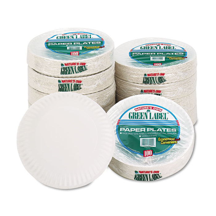 White Paper Plates, 9" dia, 100/Pack