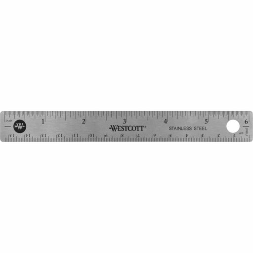 Westcott Stainless Steel Rulers - 6" Length x 0.7" Width - 1/16, 1/32 Graduations - Metric, Imperial Measuring System - Stainless Steel - Stainless Steel - 1 Each