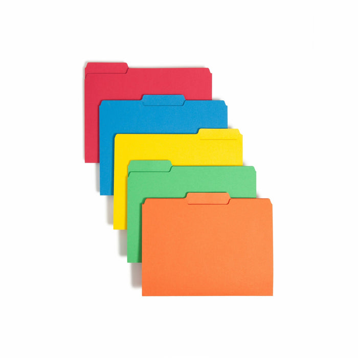 Smead 1/3 Tab Cut Letter Recycled Interior File Folder - 8 1/2" x 11" - 3/4" Expansion - Top Tab Location - Assorted Tab Position - 11 pt. - 1 Plys - Green, Orange, Red, Sky Blue, Yellow - 10% Recycled - 100 / Box