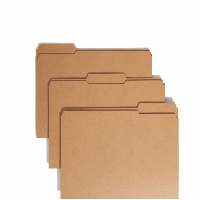 Smead 1/3 Tab Cut Letter Recycled Top Tab File Folder - 8 1/2" x 11" - 3/4" Expansion - Top Tab Location - Assorted Tab Position - 11 pt. - 2 Plys - Kraft - Reinforced Tab - 10% Recycled - 100 / Box
