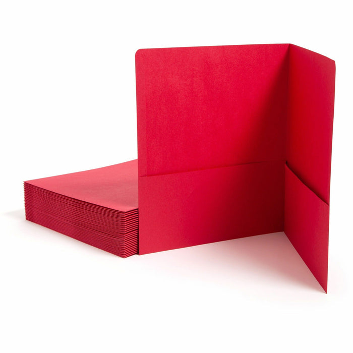 Smead Letter Recycled Pocket Folder - 8 1/2" x 11" - 100 Sheets Capacity - Folder - 2 Pocket - 11 pt. - Leatherette - Red - 10% Recycled - 25 / Box