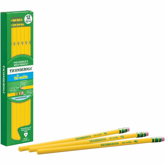 Ticonderoga Tri-Write Wooden Pencils - Black Lead - 2HB - Yellow Barrel - 1 Dozen
