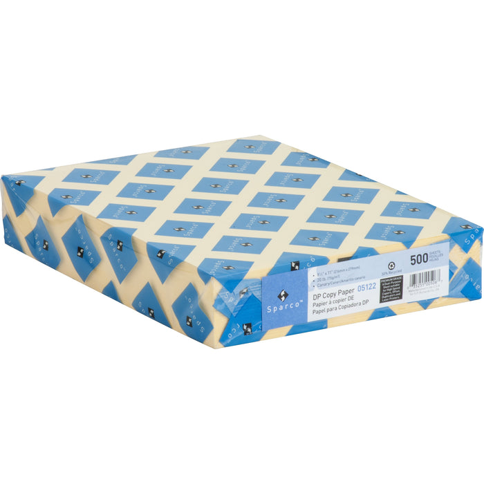 Sparco Premium Copy Paper - Canary - Letter - 8 1/2" x 11" - 20 lb Basis Weight - Sustainable Forestry Initiative (SFI) - Lint-free, Archival-safe, Acid-free - Canary - 500 / Ream