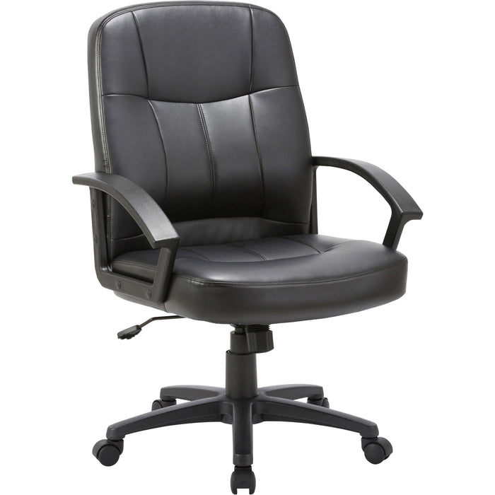 Lorell Chadwick Series Managerial Mid-Back Chair - Black Seat Color - Leather Seat Material - Black Frame Color - 5-star Base - Black - 1 Each