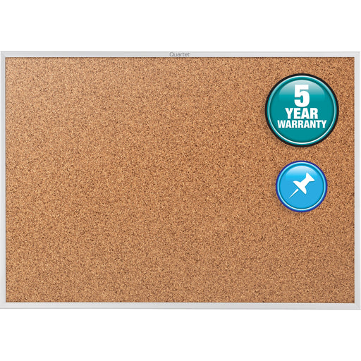 Quartet Classic Series Bulletin Board - 48" Board Height x 72" Board Width - Brown Natural Cork Surface - Heavy-gauge, Self-healing, Heavy Duty - Silver Aluminum Frame - 1 Each