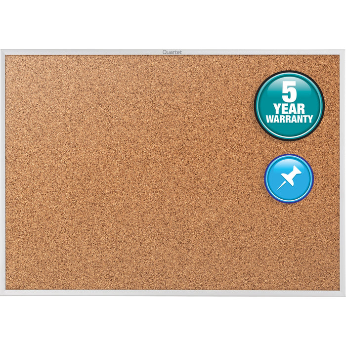 Quartet Classic Series Bulletin Board - 48" Board Height x 72" Board Width - Brown Natural Cork Surface - Heavy-gauge, Self-healing, Heavy Duty - Silver Aluminum Frame - 1 Each