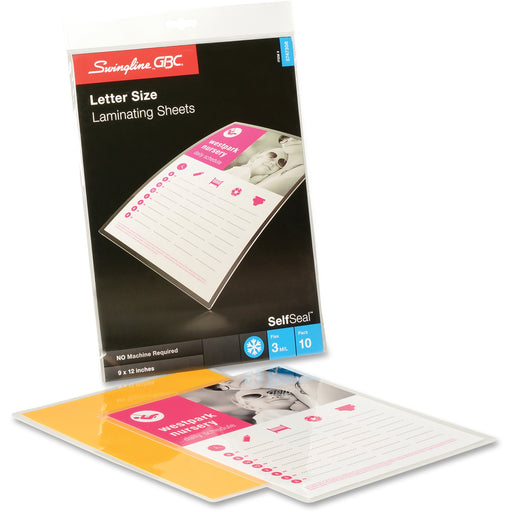 GBC Self-Adhesive Laminating Pouch - Laminating Pouch/Sheet Size: 9" Width x 12" Length x 3 mil Thickness - for Certificate, News Clipping, Schedule, Price List, Photo, Artwork, Recipe - Self-adhesive - Clear - 10 / Pack