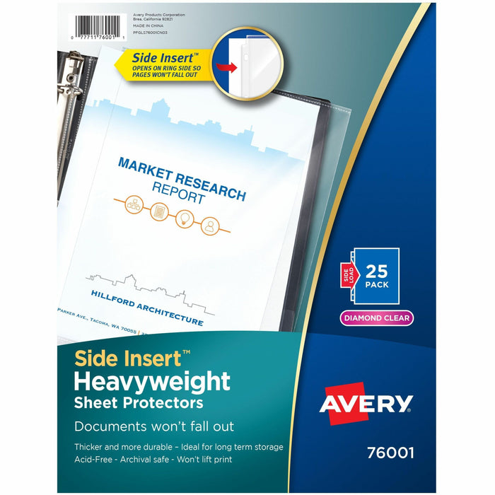 Avery® Side Insert Sheet Protectors - For Letter 8 1/2" x 11" Sheet - 3 x Holes - Ring Binder - Side Loading - Clear, Diamond Clear - Polypropylene - 1 Pack