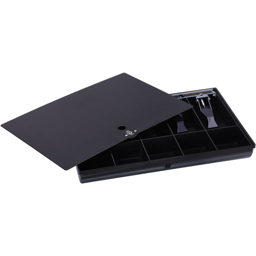 Sparco Locking Cover Money Tray - 5 Bill/5 Coin Compartment(s) - Black - Plastic, Steel - 1 Each
