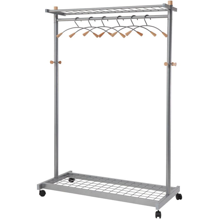 Alba 2-shelf Mobile Chrome Coat Rack - 36 x Hanger - 72" Height x 45" Width x 22" Depth - Hanging Hook, Built-in Wheels - Chrome - 1 Each