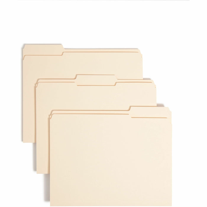 Smead 1/3 Tab Cut Letter Recycled Top Tab File Folder - 8 1/2" x 11" - Top Tab Location - Assorted Tab Position - 14 pt. - 2 Plys - Manila - Reinforced - 10% Recycled - 100 / Box