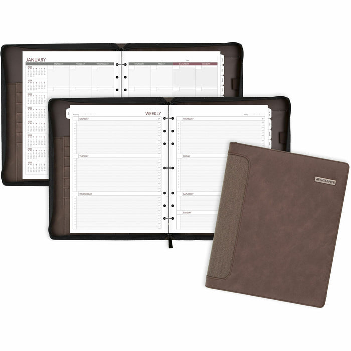 At-A-Glance Harrison Day Planner - 1 Year - 8 1/2" x 11" Sheet Size - 3-ring - Brown - 1 Each