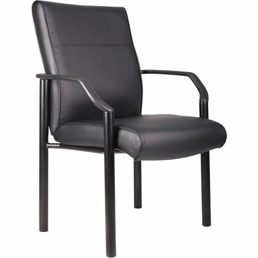 Boss LeatherPLUS Guest Chair - Black Frame Color - Steel Frame Material - 1 Each