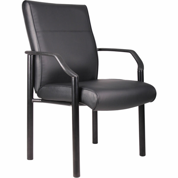 Boss LeatherPLUS Guest Chair - Black Frame Color - Steel Frame Material - 1 Each