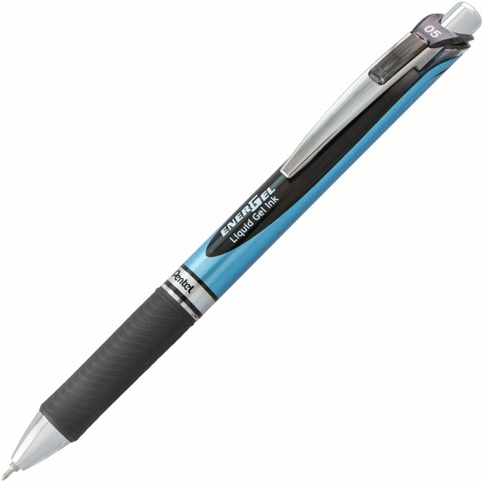 Pentel EnerGel RTX Liquid Gel Pen - 0.5 mm Fine Needle Pen Point - Refillable - Retractable - Black Ink - Gel-based - Blue Barrel - Stainless Steel Tip - 1 Each