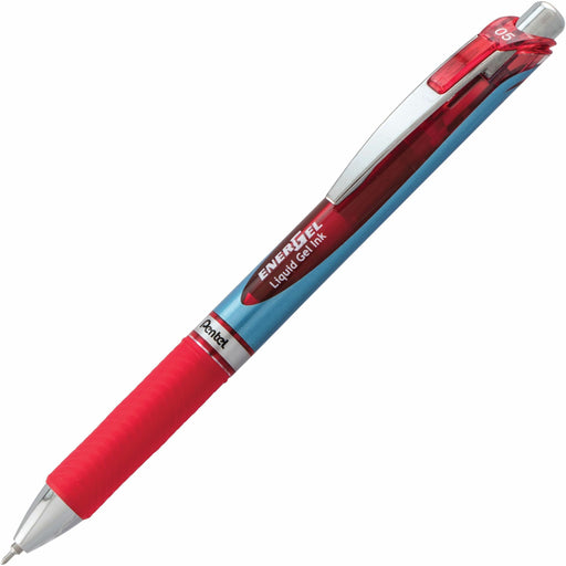 Pentel EnerGel RTX Liquid Gel Pen - 0.5 mm Fine Needle Pen Point - Refillable - Retractable - Red Ink - Gel-based - Blue Barrel - Stainless Steel Tip - 1 Each