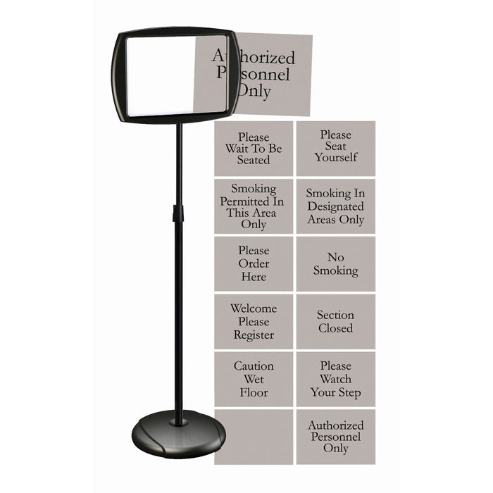 MasterVision Interchangeable Floor Pedestal Sign - Print/Message "Please Wait To Be Seated" , "Authorized Personnel Only" , "Please Watch Your Step" , "Please Seat Yourself" , "Smoking In Designated Areas Only" , "Smoking Permitted In This Area Only" , "W