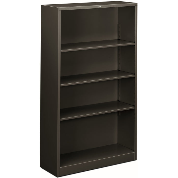 HON Brigade Steel Bookcase - 4 Shelf(ves) - 59" Height x 34.50" Width x 12.62" Depth - Adjustable Shelf, Reinforced, Welded, Durable, Compact - 30% Recycled - Charcoal - Steel - 1 Each