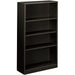 HON Brigade Steel Bookcase - 4 Shelf(ves) - 59" Height x 34.50" Width x 12.62" Depth - Adjustable Shelf, Reinforced, Welded, Durable, Compact - 30% Recycled - Black - Steel - 1 Each