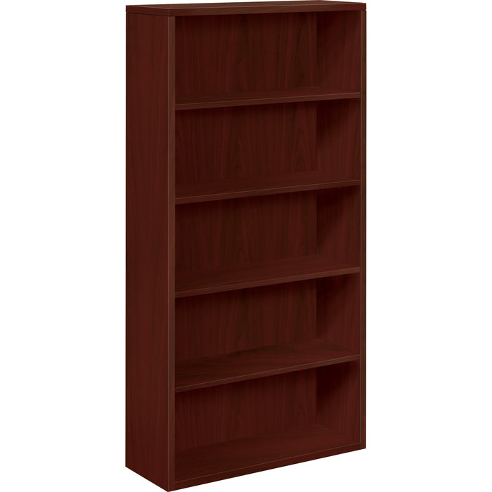 HON 105535 Bookcase - 71" Height x 36" Width x 13" Depth x 1.1" Thickness - 5 Shelve(s) - Cove Edge - Material: Particleboard - Finish: Laminate, Mahogany - Scratch Resistant, Wear Resistant, Spill Resistant - For Office - 1 Each