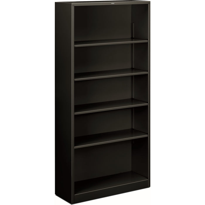 HON Brigade Steel Bookcase - 5 Shelf(ves) - 71" Height x 34.50" Width x 12.62" Depth - Adjustable Shelf, Reinforced, Welded, Durable, Compact - 30% Recycled - Black - Steel - 1 Each