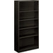 HON Brigade Steel Bookcase - 5 Shelf(ves) - 71" Height x 34.50" Width x 12.62" Depth - Adjustable Shelf, Reinforced, Welded, Durable, Compact - 30% Recycled - Black - Steel - 1 Each