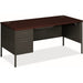 HON Metro Pedestal Desk - Rectangle - 29.5" Height x 66" Width x 30" Depth, 1" Thickness Top - Total Drawer(s): 2 - Double Pedestal on Left Side - Material: Steel - Finish: Mahogany Laminate, Charcoal - Impact Resistant, Durable, Sturdy, Recessed Handle,