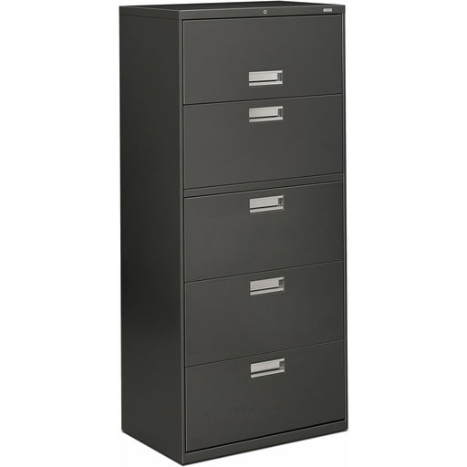 HON Brigade 600 H675 Lateral File - 67" Height x 30" Width x 18" Depth - Total Drawer(s): 5 - Finish: Charcoal - Lockable, Glide, Removable Lock, Heavy Duty, Interlocking - For File Storage, Workstation, Office, Desk - 1 Each