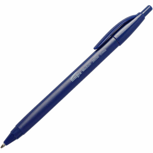 Integra Triangular Barrel Retractable Ballpnt Pens - Medium Pen Point - Retractable - Blue Ink - Blue Plastic Barrel - 12 / Dozen