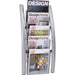 Alba 5-Pocket Wall Literature Rack - 5 Pocket(s) - 27.50" Height x 4.33" Width x 13" Depth - Silver - Metal, Acrylic - 1 Each