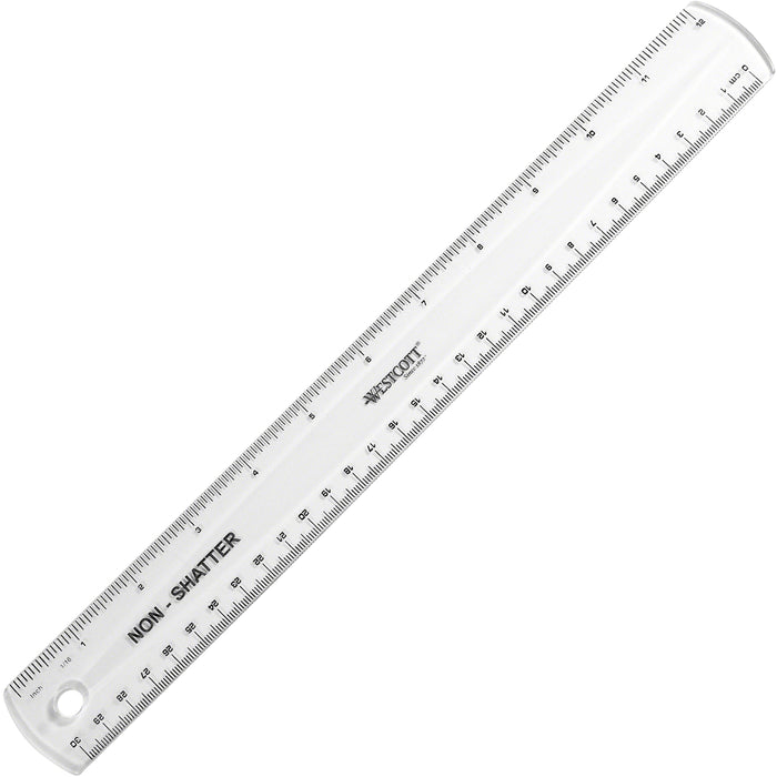 Westcott 12" Shatterproof Ruler - 12" Length - 1/16 Graduations - Imperial, Metric Measuring System - Plastic - Clear - 1 Each