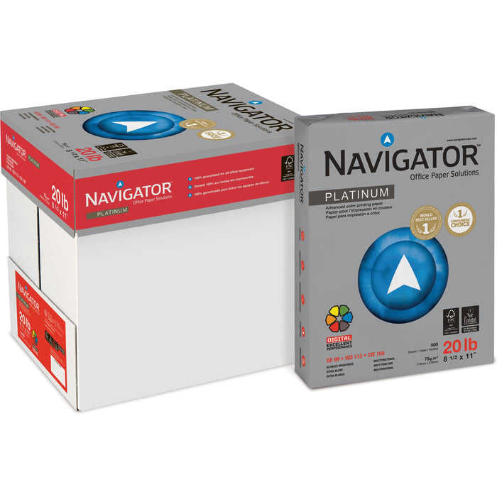Navigator Platinum Superior Productivity Multipurpose Paper - Silky Touch - White - 99 Brightness - 93% Opacity - Letter - 8 1/2" x 11" - 20 lb Basis Weight - Smooth - Jam-free, Chlorine-free - White - 500 Sheets per Ream - 5 / Carton