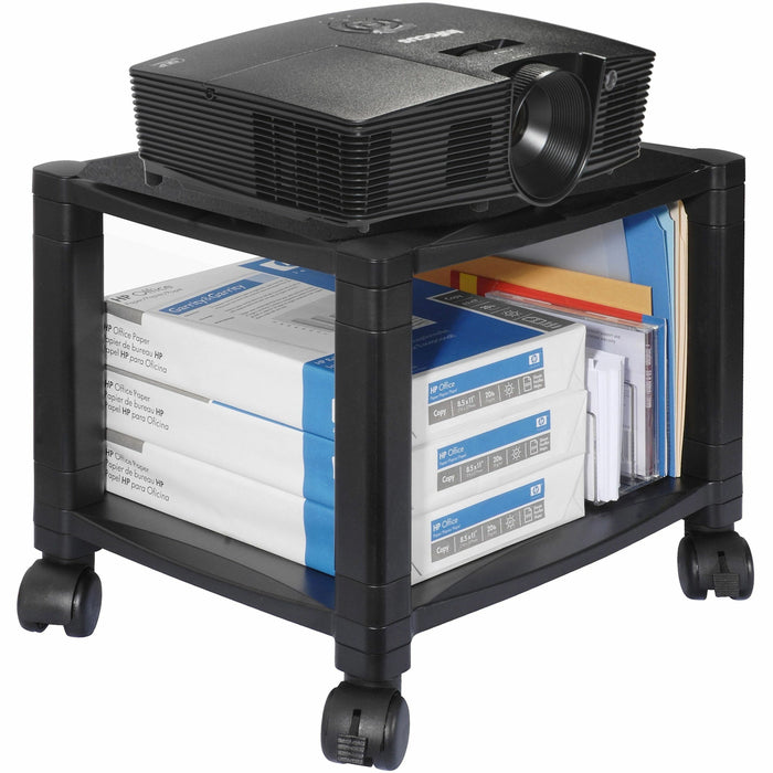 Kantek 2-Shelf Mobile Height-Adjustable Printer/Fax Stand - 75 lb Load Capacity - 2 x Shelf(ves) - 14.13" Height x 17" Width x 13.25" Depth - Floor - Polystyrene - Black - 1 Each