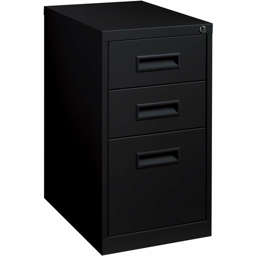 Lorell 22" Box/Box/File Mobile File Cabinet with Recessed Pull - 15" Width x 22" Depth x 27.7" Height - 3 x Drawer(s) for Box, File - Letter - Security Lock, Ball-bearing Suspension - Black - Powder Coated - Steel - Recycled - 1 Each