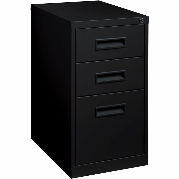 Lorell 22" Box/Box/File Mobile File Cabinet with Recessed Pull - 15" Width x 22" Depth x 27.7" Height - 3 x Drawer(s) for Box, File - Letter - Security Lock, Ball-bearing Suspension - Black - Powder Coated - Steel - Recycled - 1 Each