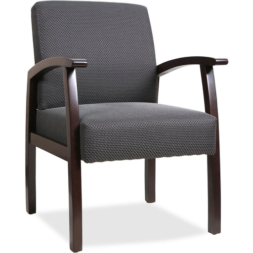 Lorell Thickly Padded Guest Chair - Espresso Frame Color - Four-legged Base - Charcoal - 1 Each