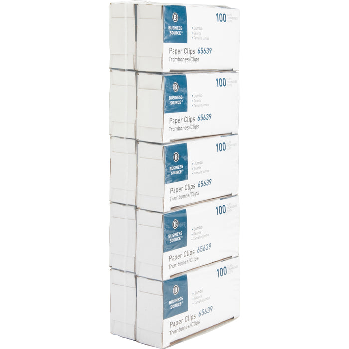 Business Source Paper Clips - Jumbo - Silver - Steel - 100/Box - 10 / Pack