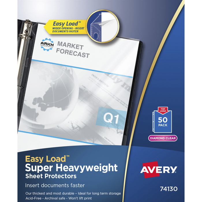 Avery® Diamond Clear Heavyweight Sheet Protectors - Sheet Capacity - For Letter 8 1/2" x 11" Sheet - 3 x Holes - Ring Binder - Top Loading - Diamond Clear - Polypropylene - 50 / Box