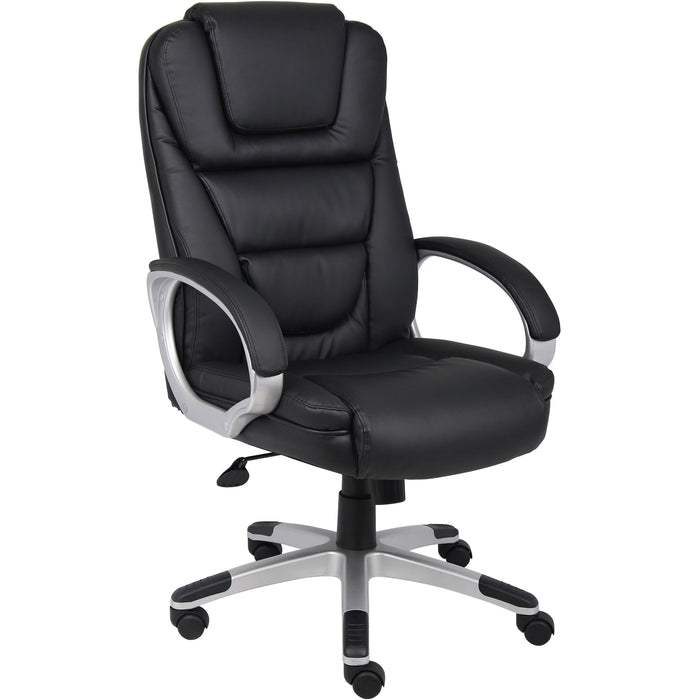 Boss High Back Executive Chair - Black Seat Color - LeatherPlus Seat Material - Black, Gray Frame Color - Nylon Frame Material - 5-star Base - 1 Each