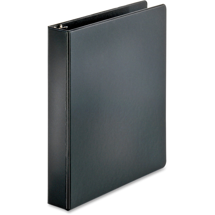 Business Source Basic Round Ring Binders - 1 1/2" Binder Capacity - Letter - 8 1/2" x 11" Sheet Size - 350 Sheet Capacity - 3 Ring - Fastener: Round Ring - Pocket: Internal - Polypropylene, Chipboard - Black - 1.02 lb - Exposed Rivet, Sturdy - 1 Each