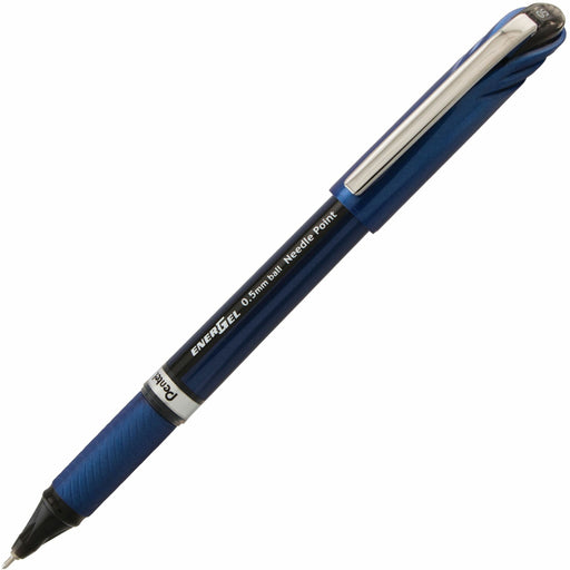 Pentel EnerGel NV Liquid Gel Pens - 0.5 mm Fine Needle Pen Point - Black Ink - Gel-based - Blue Barrel - Metal Tip - 12 / Dozen